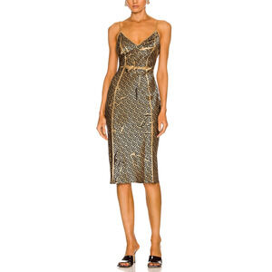 Burberry Monogrammed Gold Andi Slip Dress Size 2